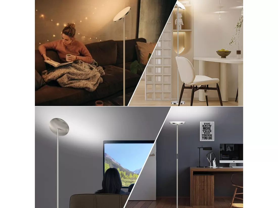 30W Lampadaire LED Dimmable Nickel,3330lm Lampadaires sur pied Salon avec Télécommande & Contrôle tactile,3000-6000K,1H Timer,pour Chambre Bureau