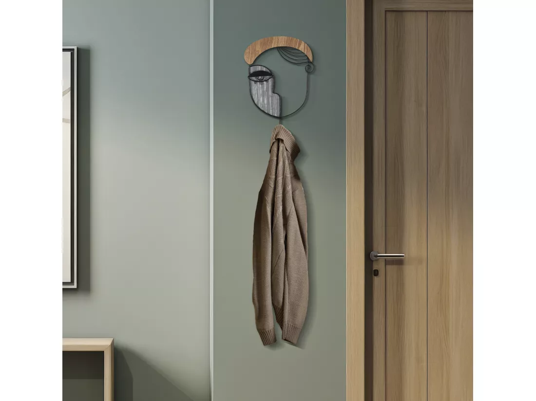 Porte-Manteau Mural PICASSY - Design Artistique en Métal et Bois Multicolore - Dimensions 22x6x35 cm - Matériaux MDF et Fer