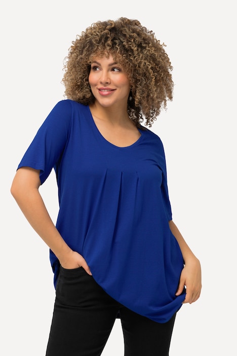T-Shirt, Zierfalten, A-Linie, Rundhals, Halbarm, Modal