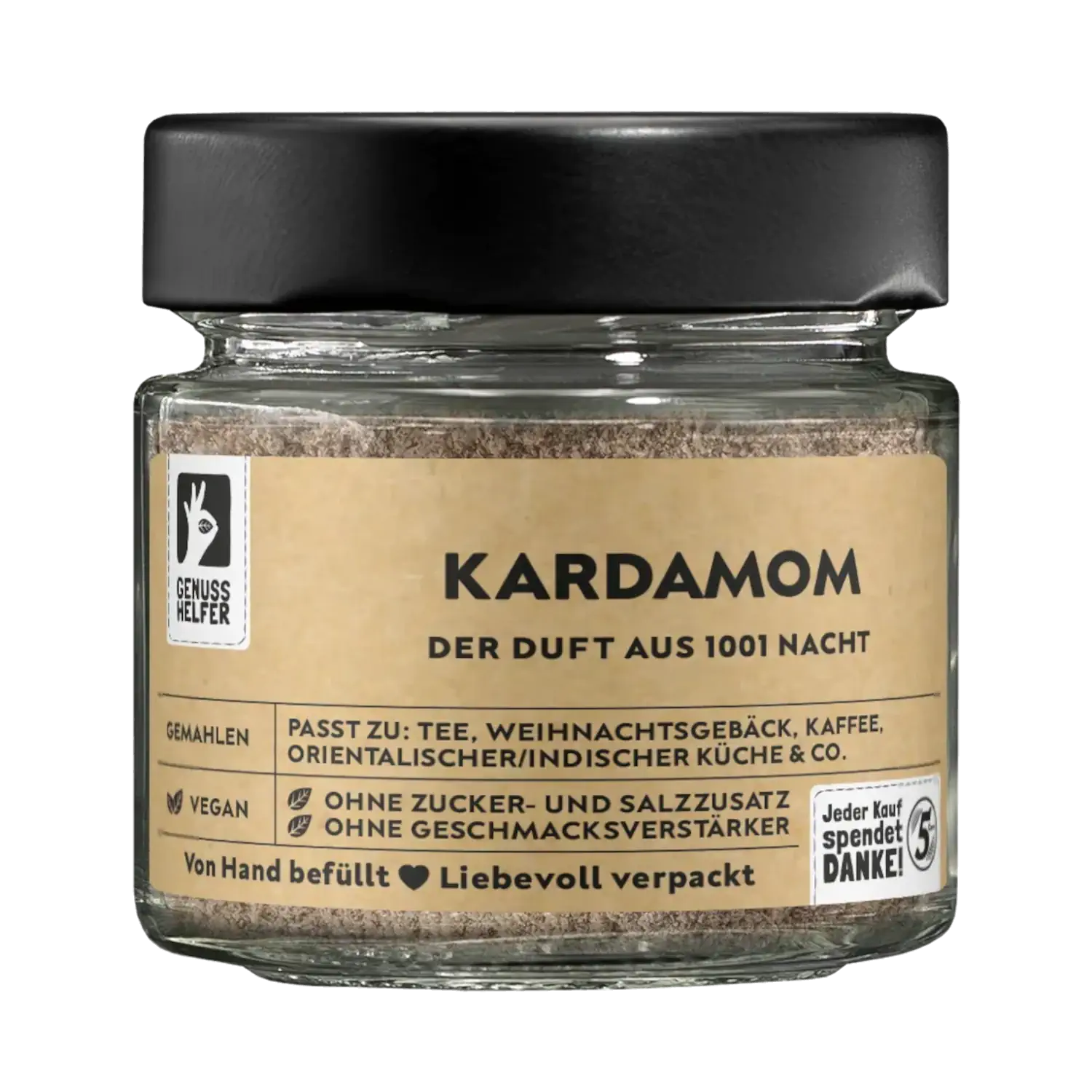 Kardamom, gemahlen, im Glas