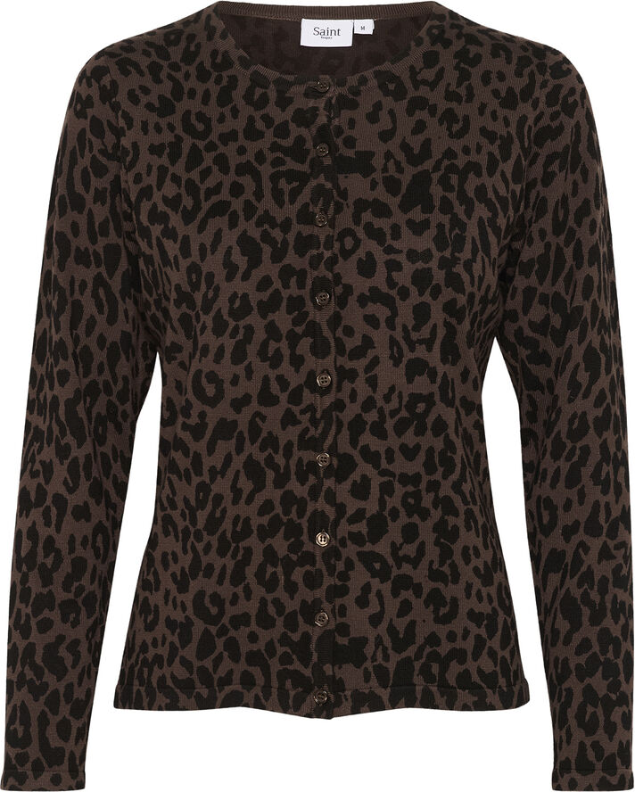 Saint Tropez ZhilaSZ R-neck Cardigan Chocolate brown leopard