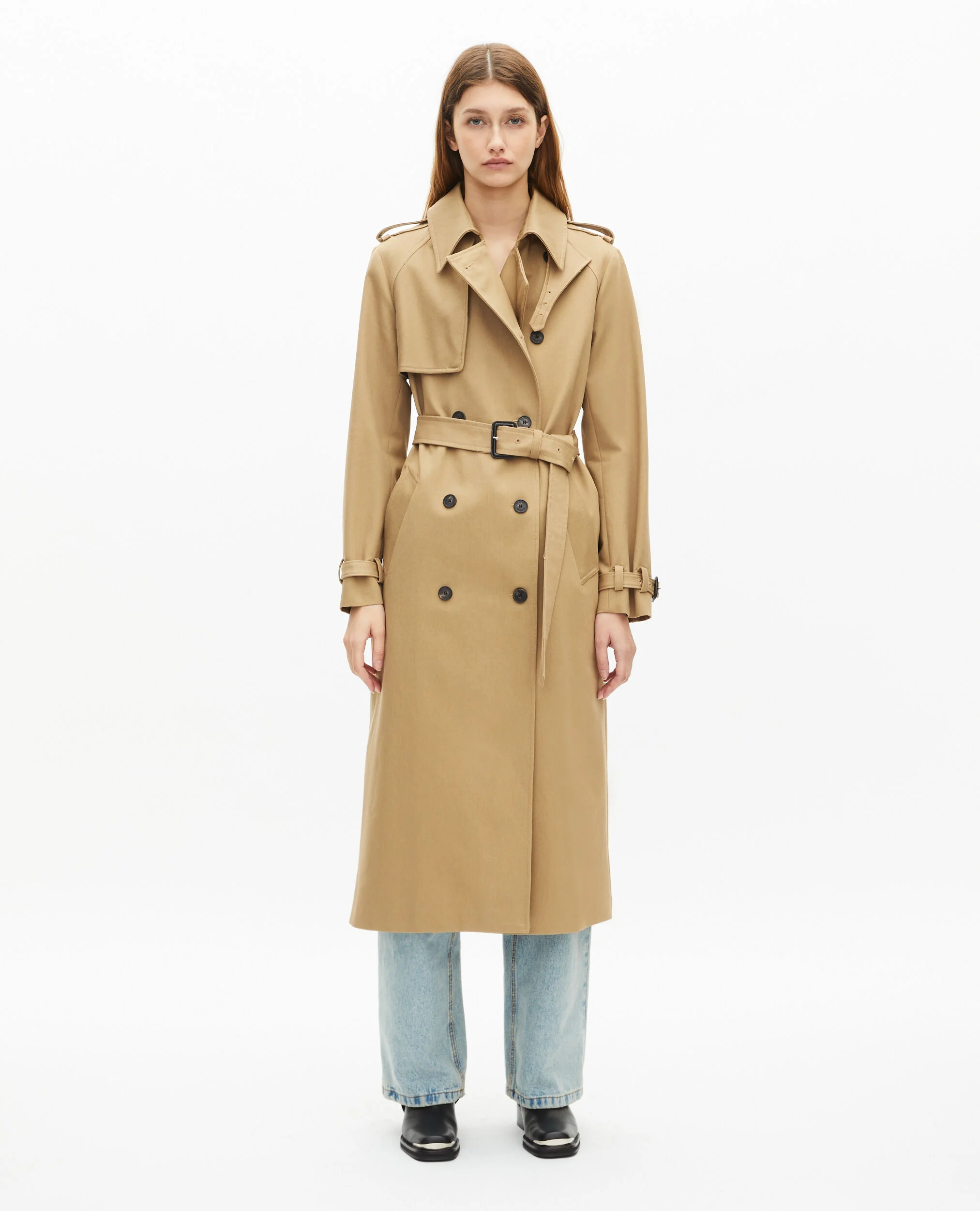 Trench long en coton beige