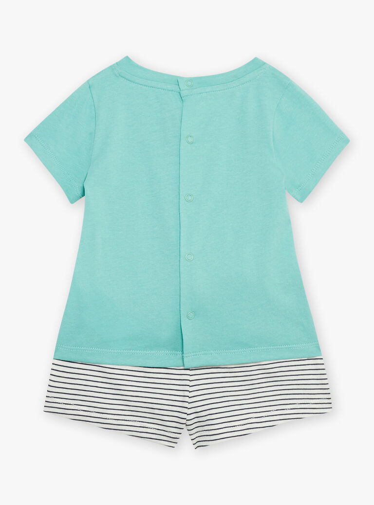T-shirt et short vert d'eau, bleu marine et blanc en jersey