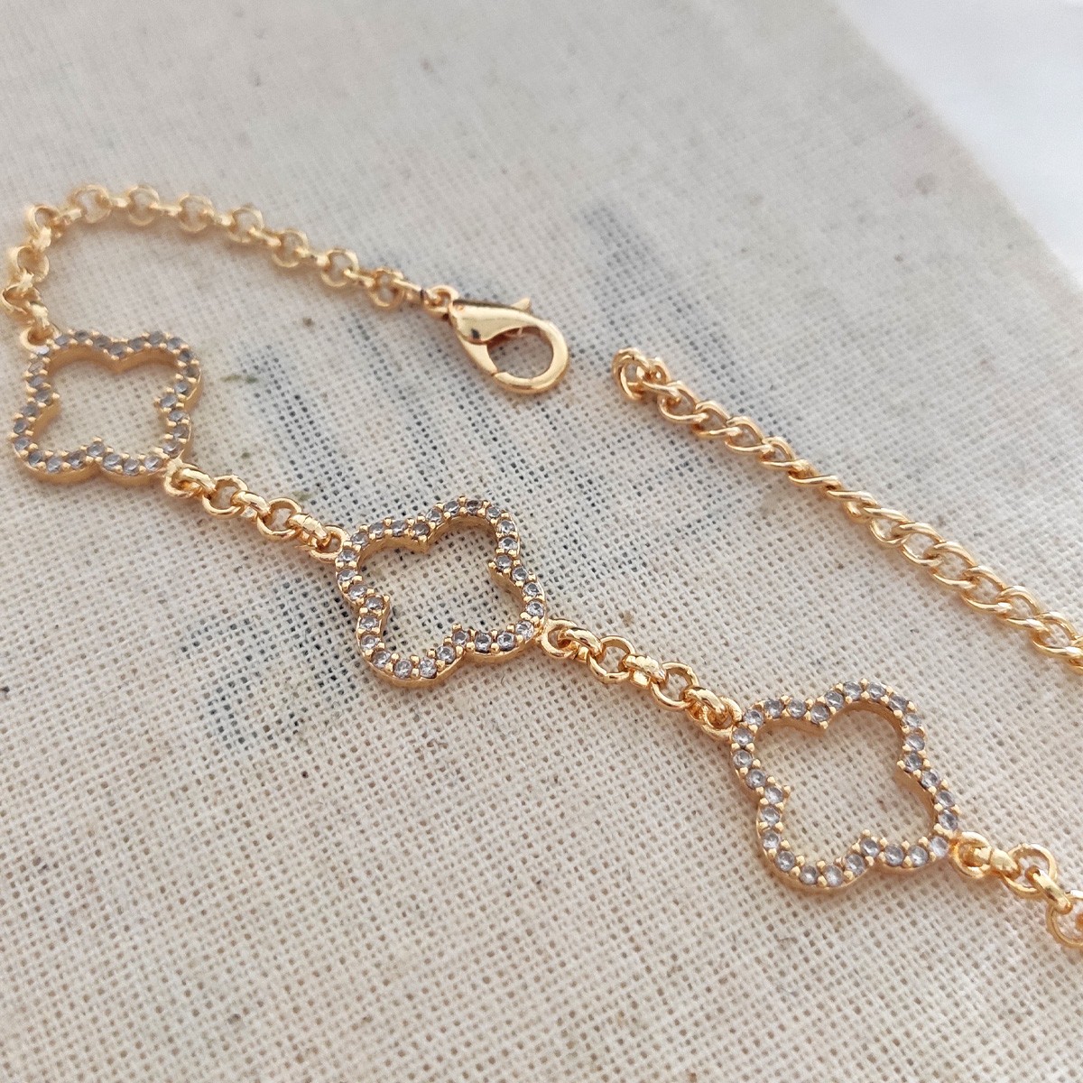 Bracelet trèfle - Laiton plaqué or & zirconium
