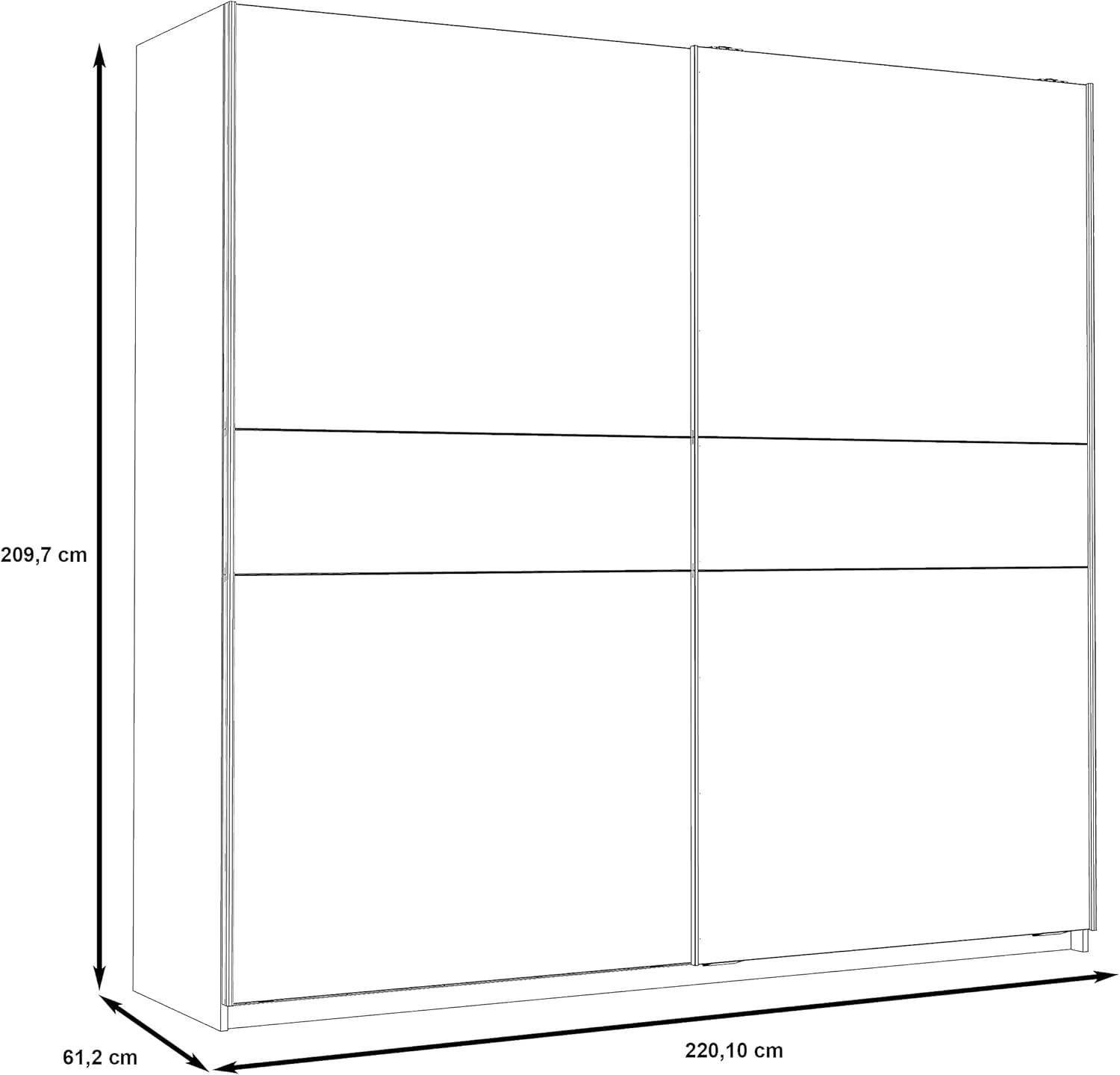 FORTE WINNER PLUS Schrank 220, Kleiderschrank Schwebetürenschrank Skandinavisch Schlafzimmer 2-türig Einlegeböden Kleiderstange, Weiß / Holzdekor: Sonoma Eiche, 220 cm breit x 210 cm hoch x 61 cm tief