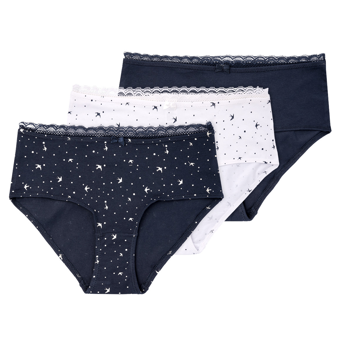 Gina Benotti 3 Damen Pantys mit Spitze dunkelblau / weiss