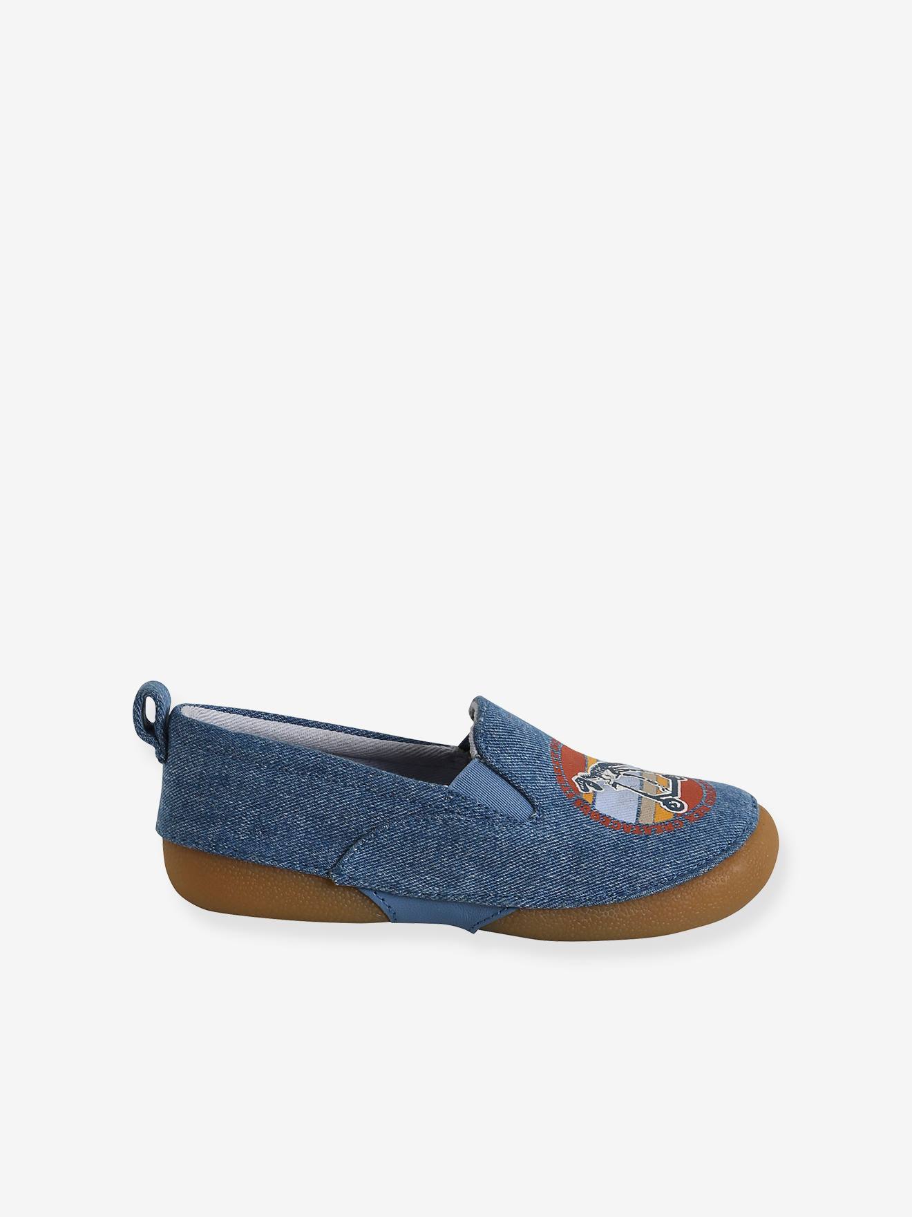 Pantufas infantis de lona azul com elástico