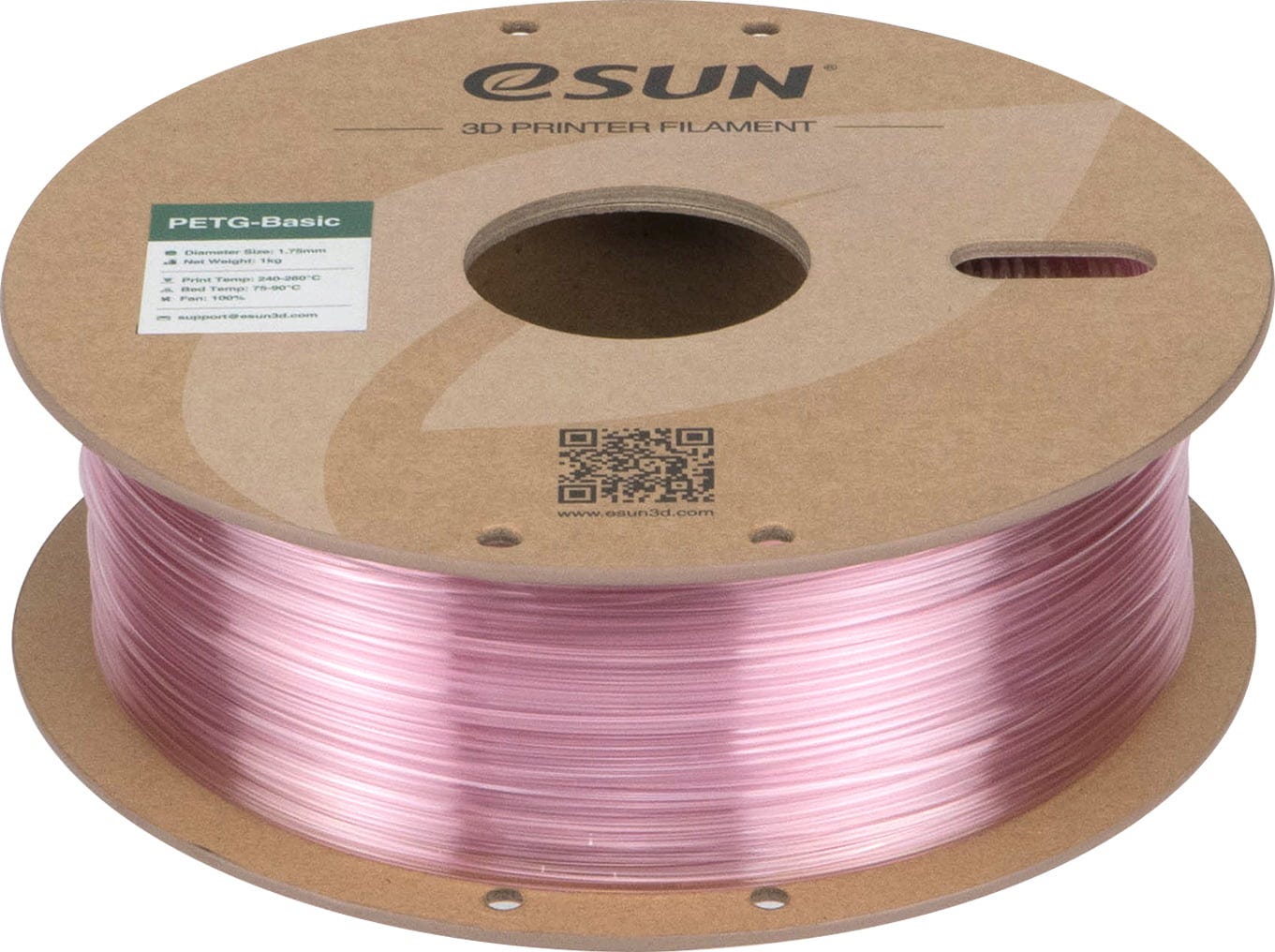 eSUN  PETG-Basic Translucent Light Pink, 1,75 mm / 1000 g    Technische Stärke von ABS trifft PLA Druckkomfort in Translucent Light Pink