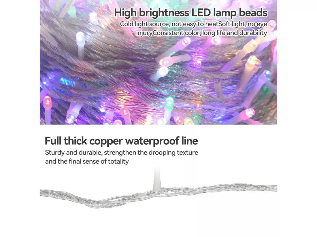 Guirlande lumineuse LED, 600 lumières par 100 mètres, 8 modes, fonction de minuterie, lumières étoilées