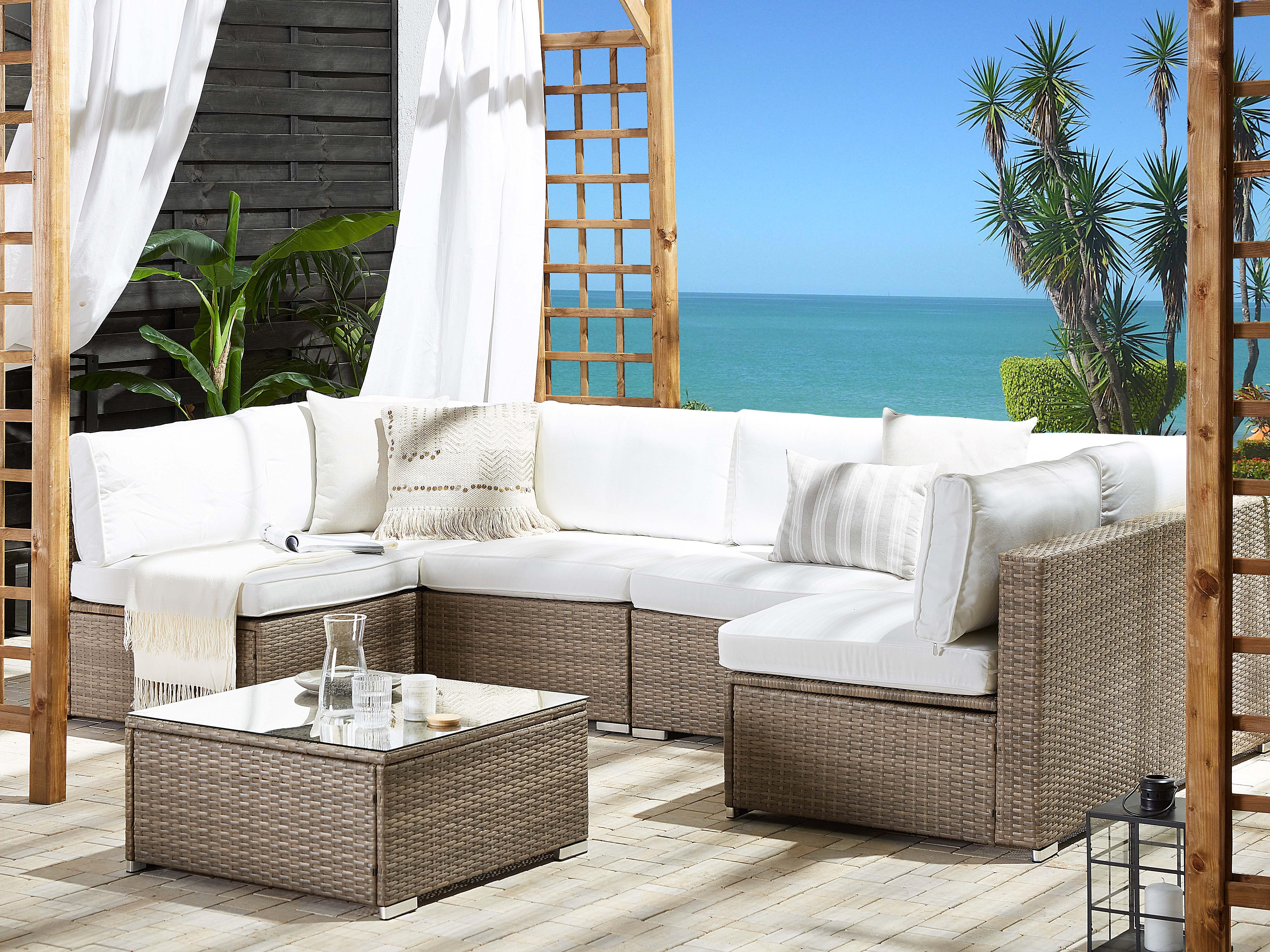 Tuin hoekloungeset met tafel 6-zits BELVEDERE PE rotan Wit