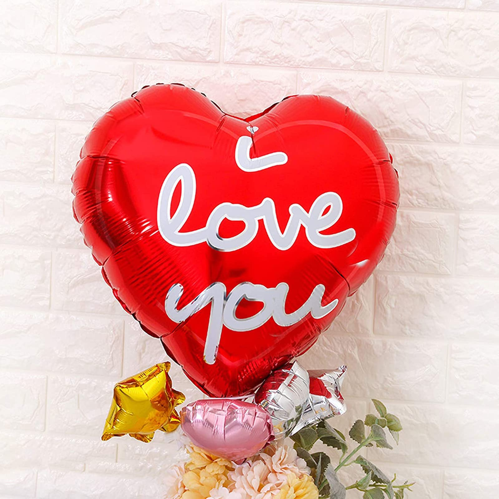 (10er Set) 42x45cm Herz Ballons Folien Luftballons Party Dekoration für Valentinstag / Hochzeit - I Love You
