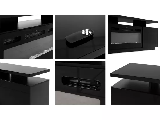 Meuble TV Charlotte 151, Blanc brillant|Noir|Blanc, Le nombre de portes: 2, 180x56x40cm