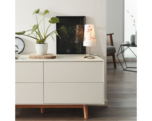 Tafellamp, 1-lichts, H 36 cm, Isi, wit met paars decor