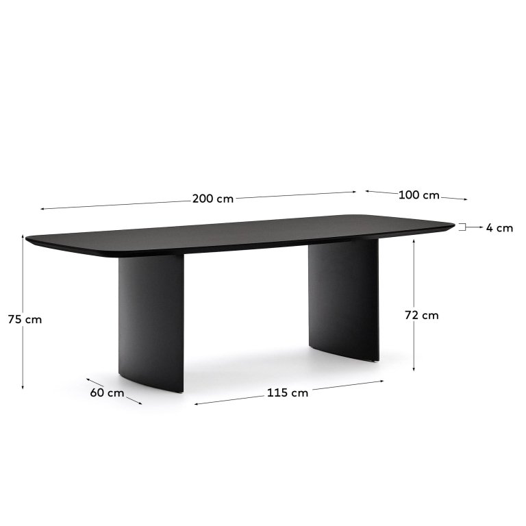 Kave Home Litto eettafel 200x100 MDF zwart