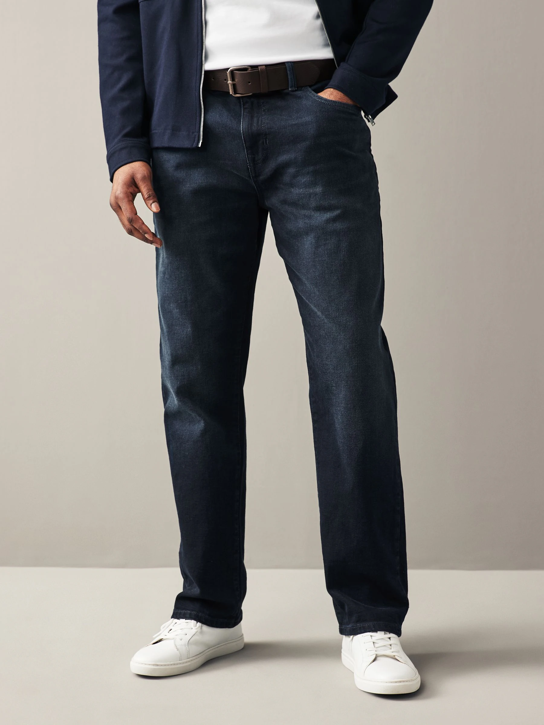 Donkerblauw - Straight fit - Authentic jeans met riem