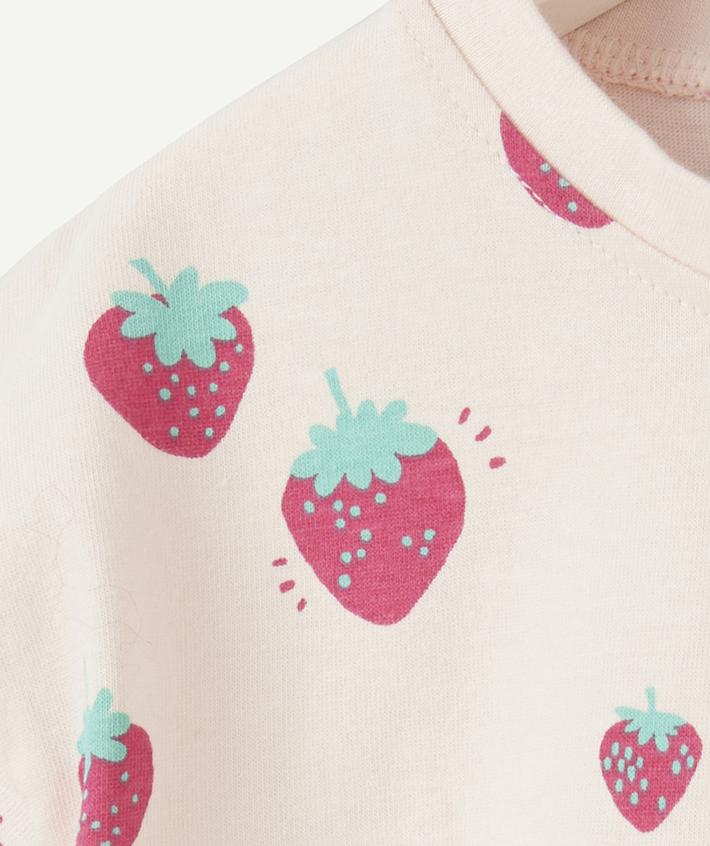 t-shirt manches courtes bébé fille en coton bio rose imprimé fraise