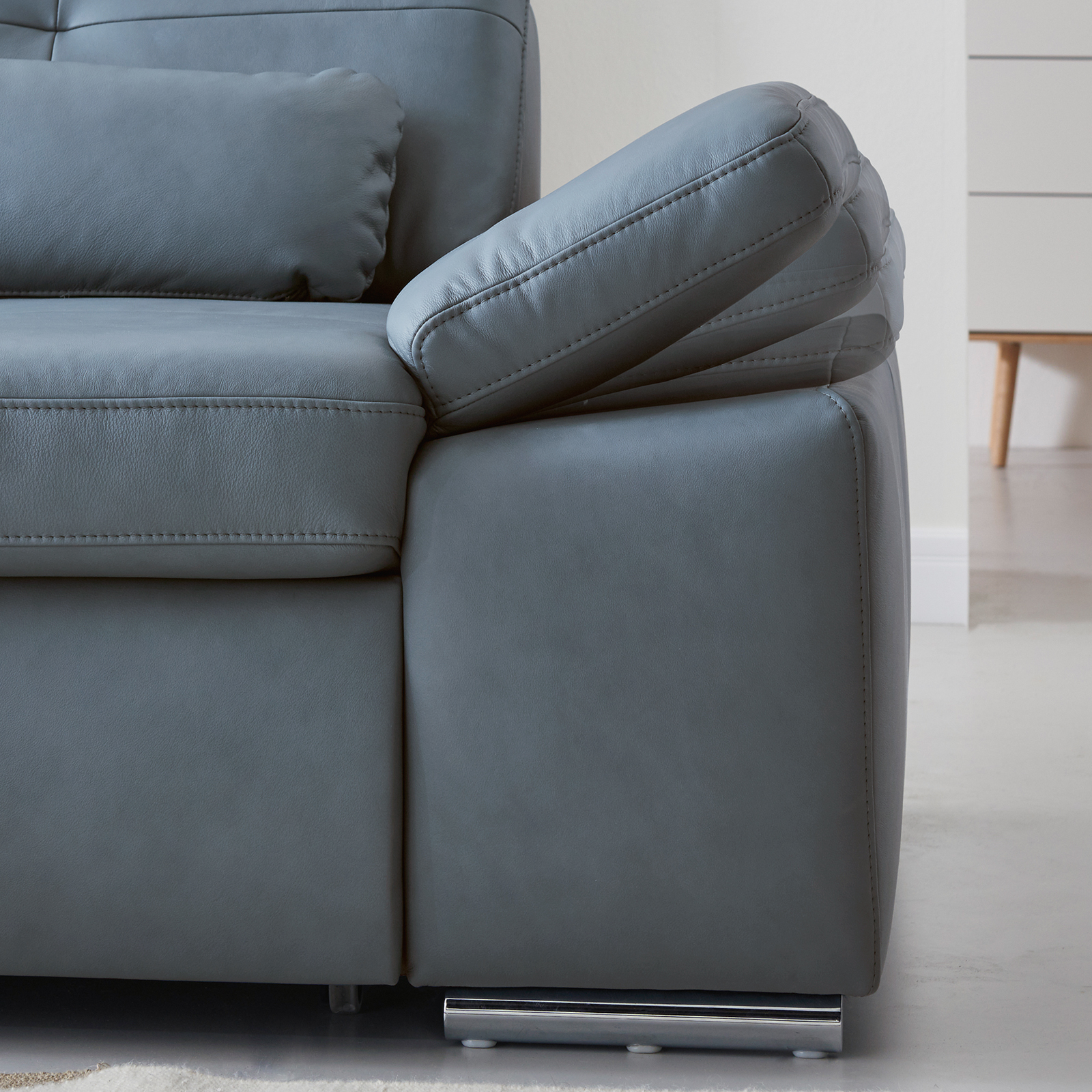 polsterpower Ledersofa - blau - Basismodell - Ottomane links
