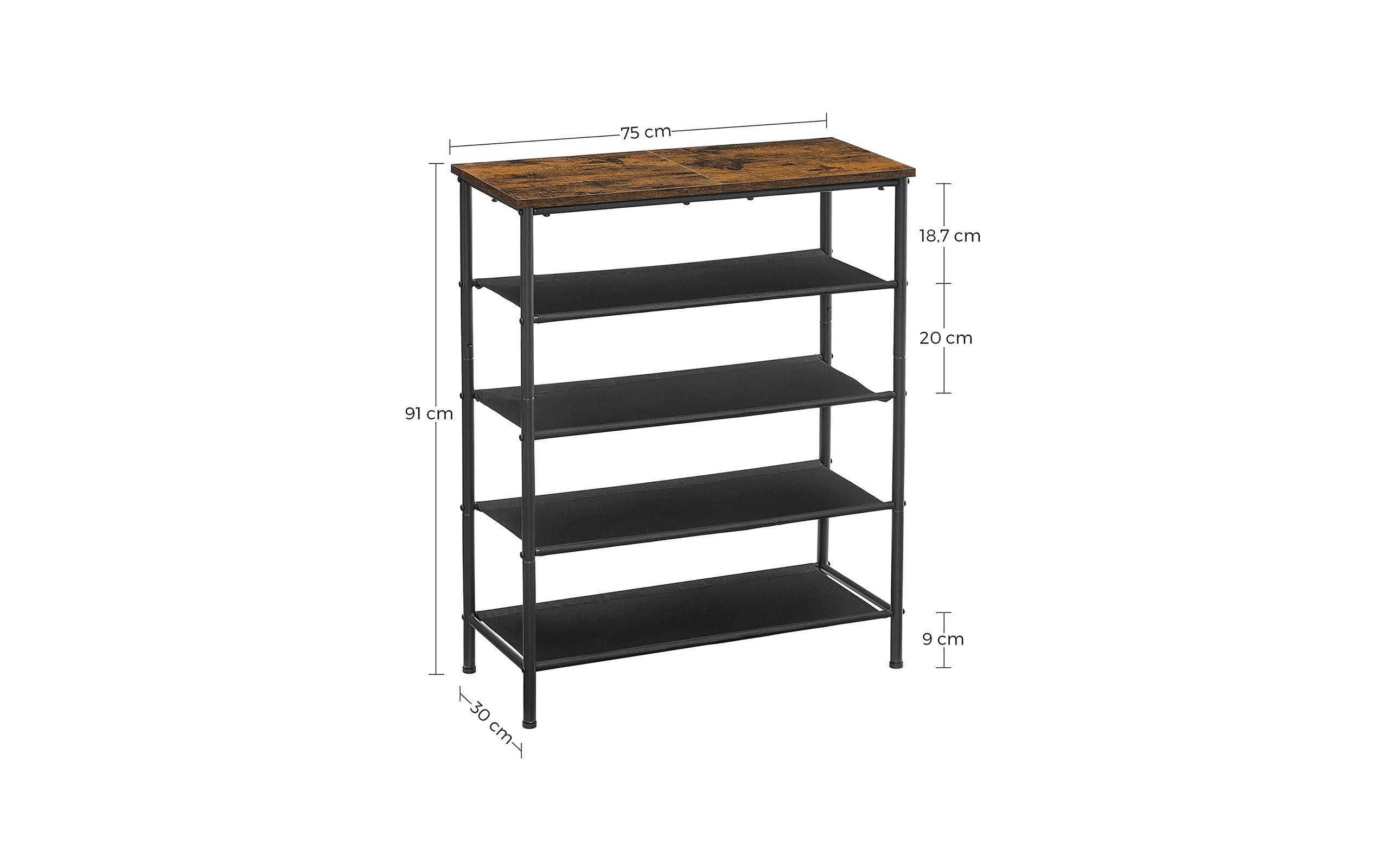Schuhgestell 30 x 91 cm, Braun/SchwarzSchuhregal mit 4 Ablagen aus Polyestergewebe