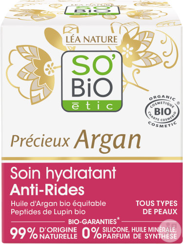 So'Bio Étic Précieux Argan Soin Hydratant Anti-Rides Jour Toutes Peaux/Sensibles Bio 50ml