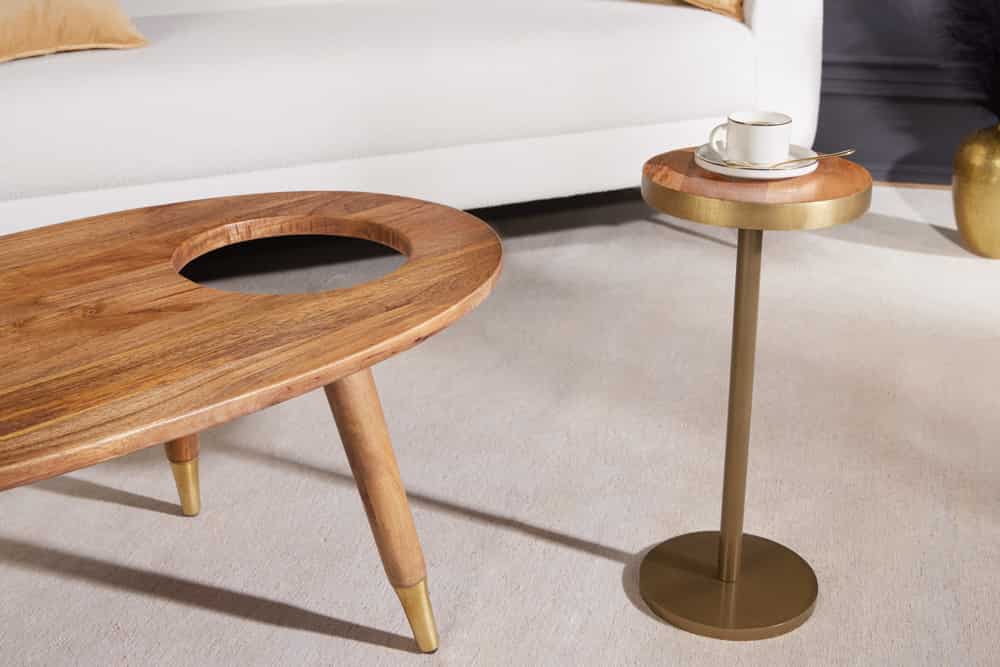 Massivholz Couchtisch GATSBY 110cm braun gold Mango oval rund Beistelltisch 2er Set Retro Design