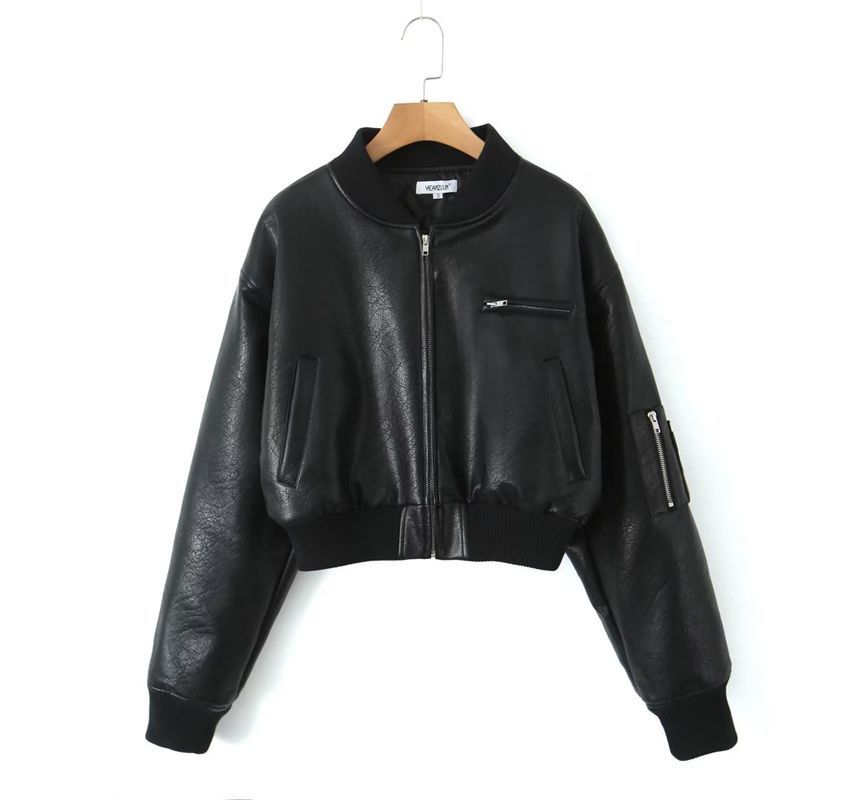 Bazer - Kunstleren cropped bomberjack met rits