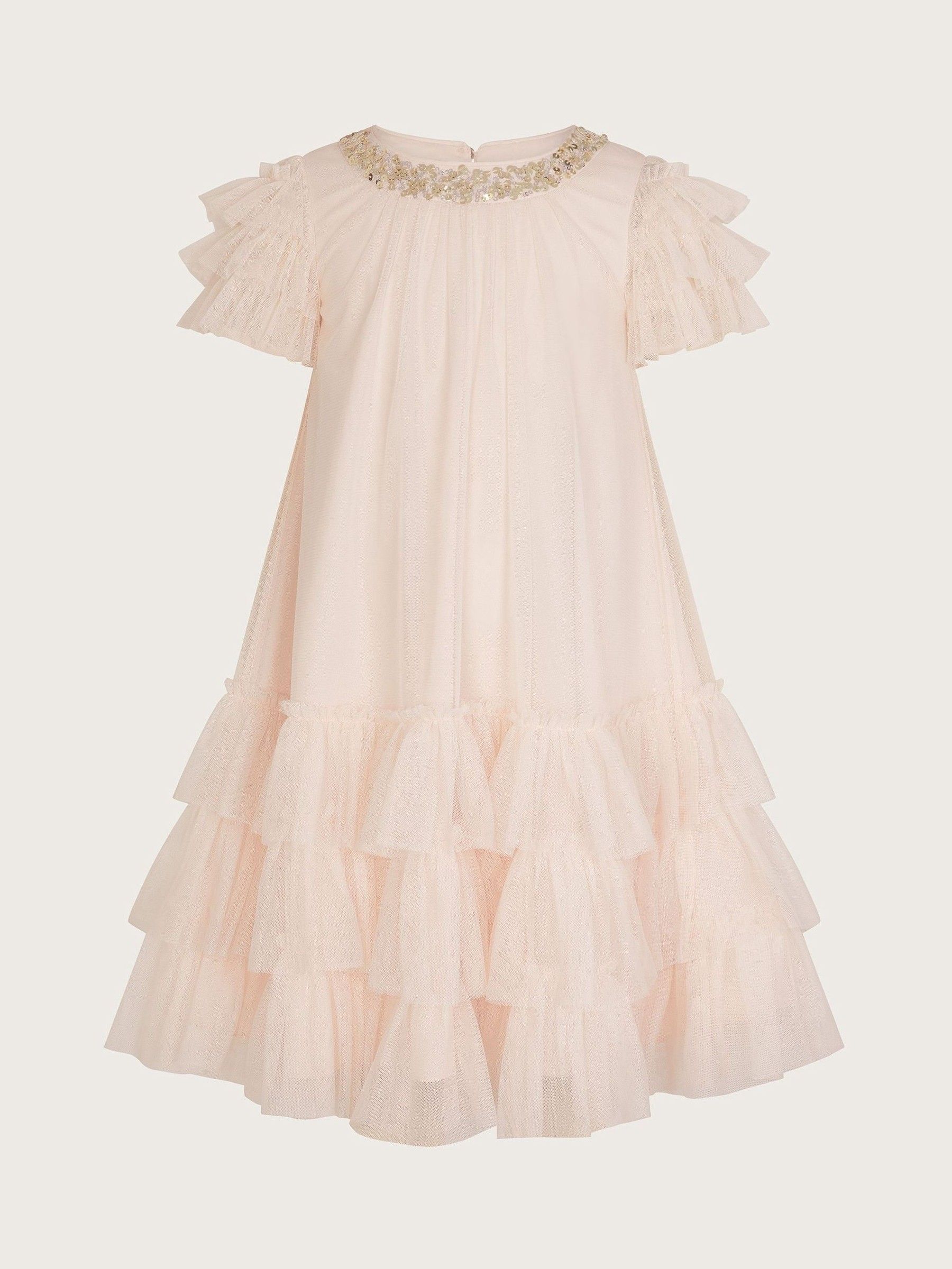 Roze - Monsoon Alexandria Sequin Ruffle Tulle Swing Dress