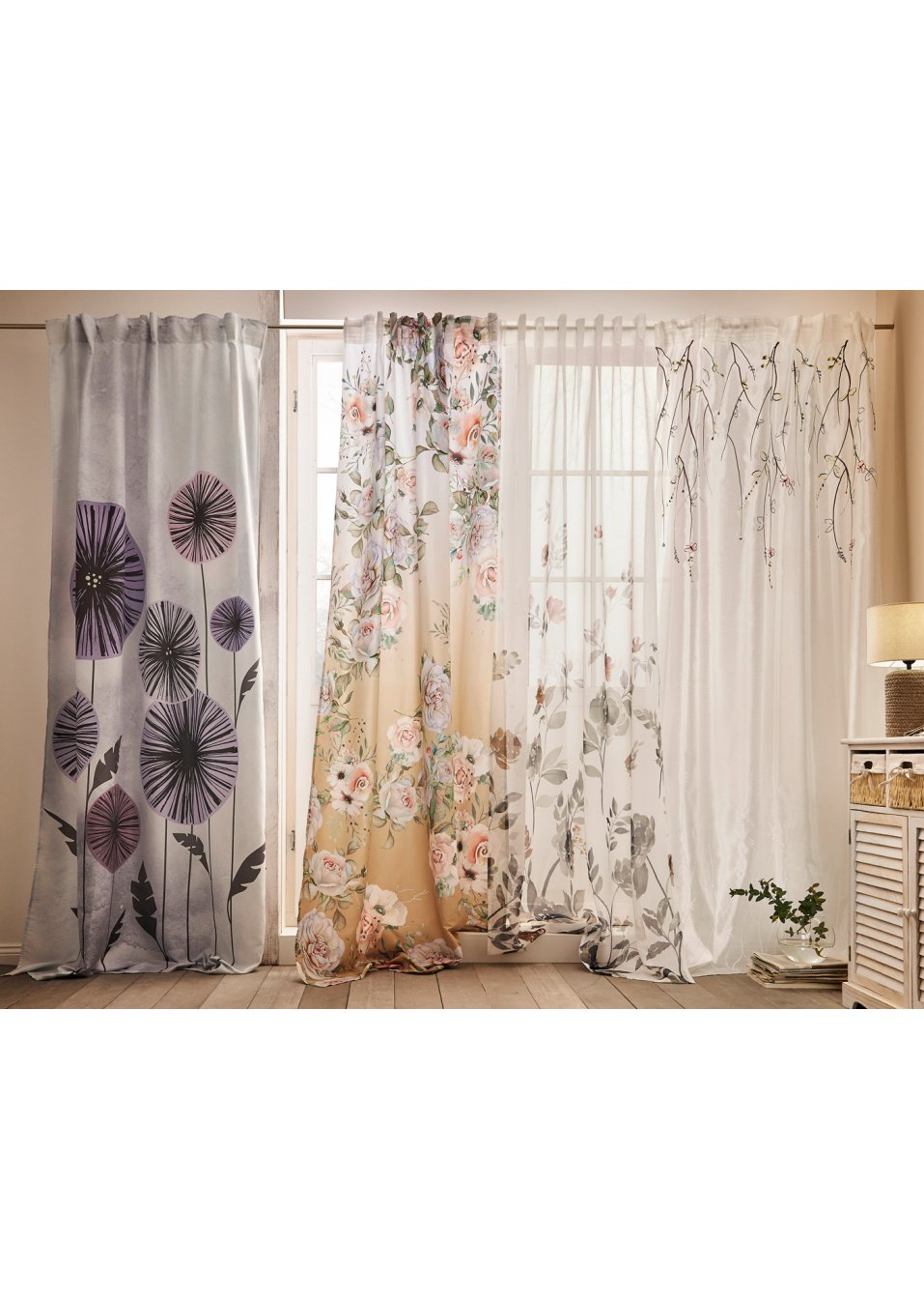 Rideau en microfibre à imprimé roses (1 pce)