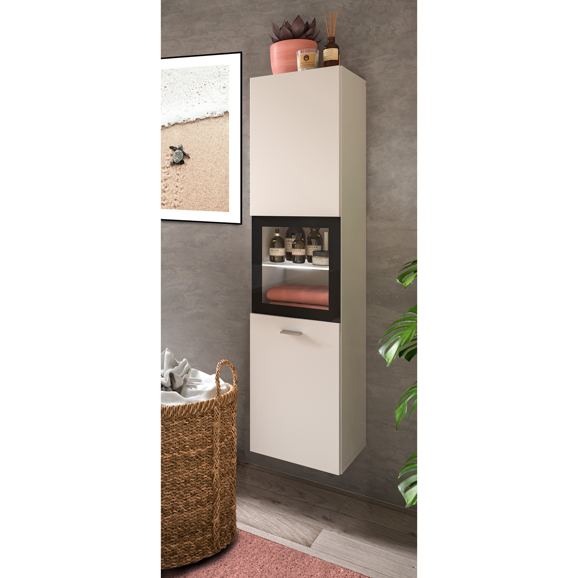 Badschrank BOSTON - weiß-schwarz - 30 cm