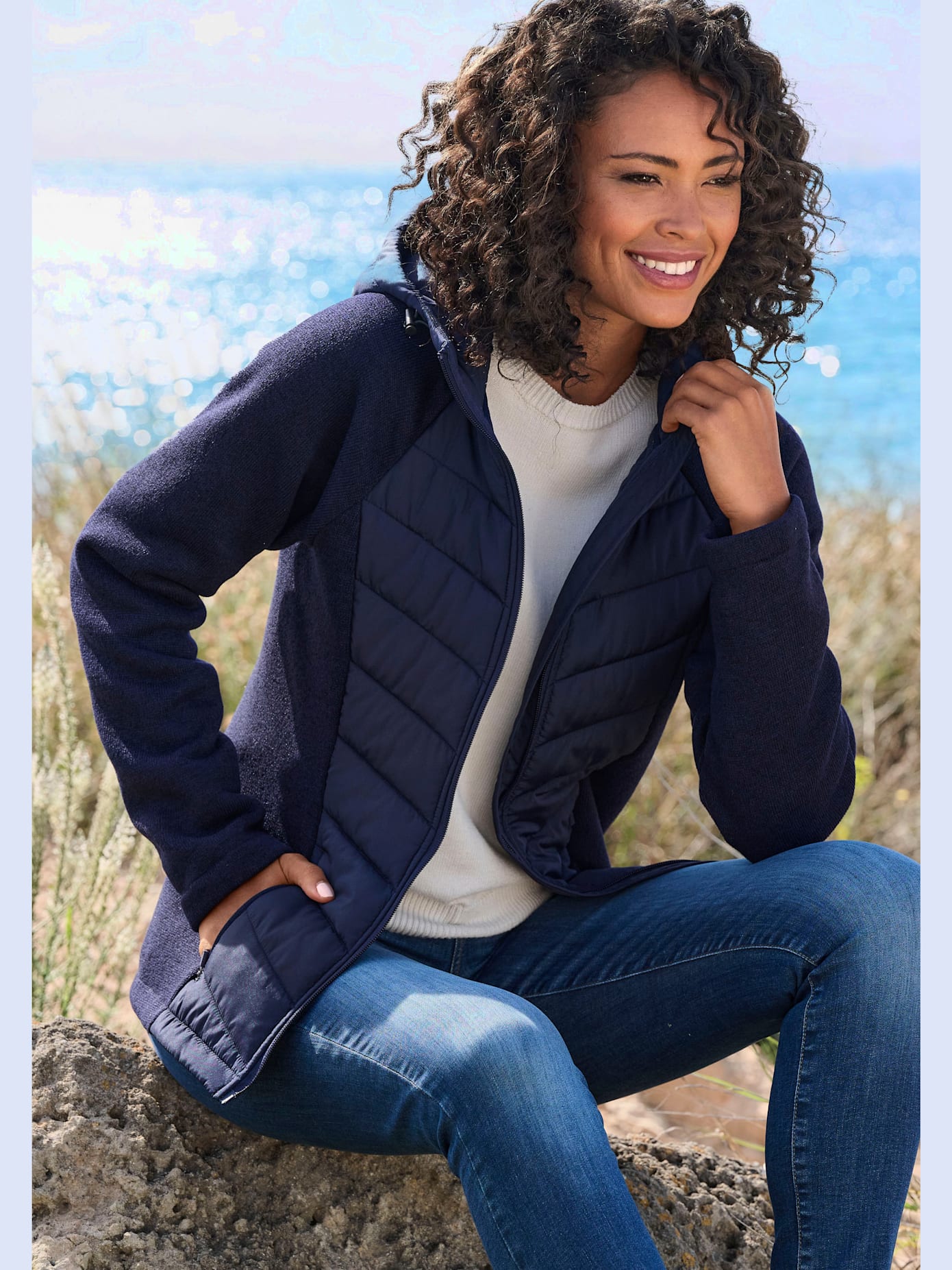 Doudoune veste matelassée en tricot polaire doux aux manches