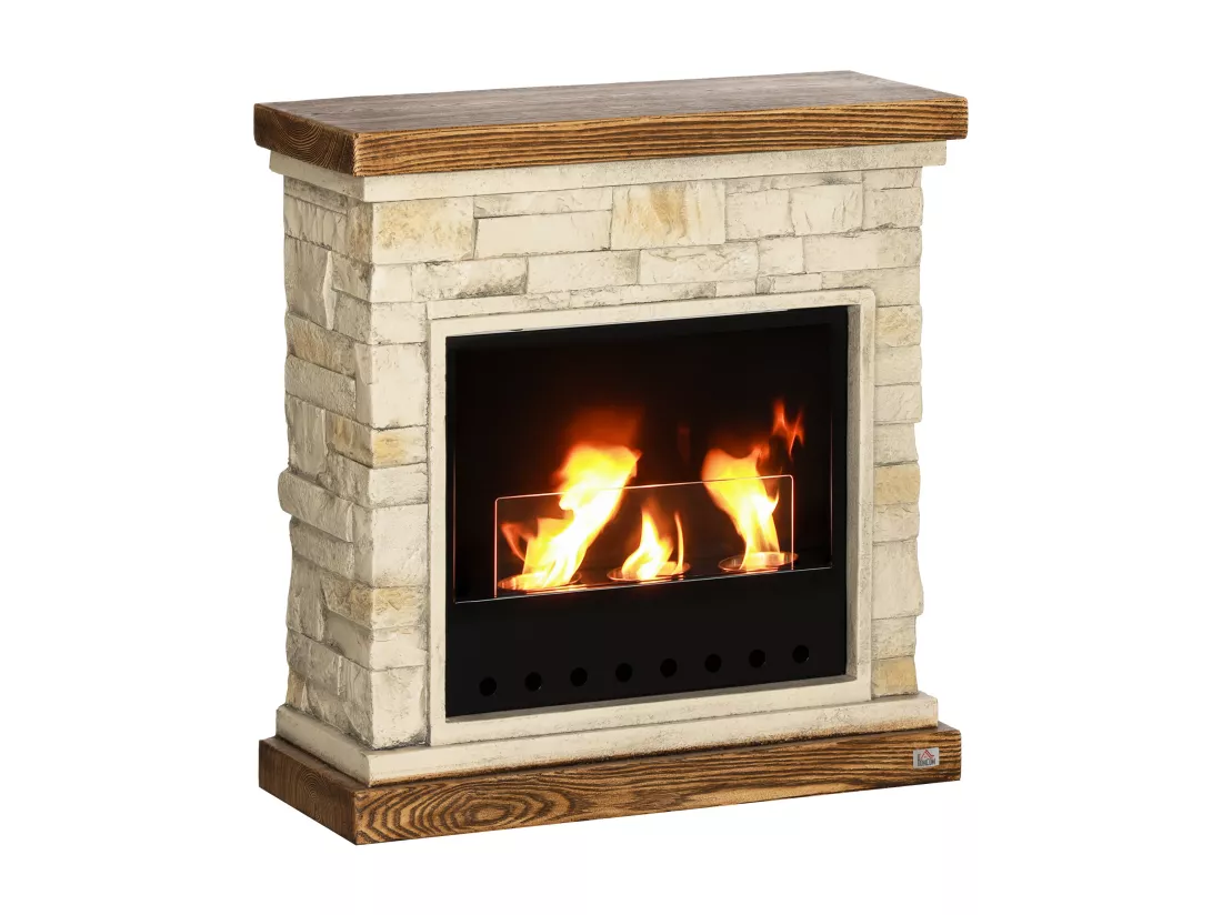 Cheminée bioéthanol - brûleur 400ml, combustion 3h, couverture 16-18 m² - verre trempé protection - marron