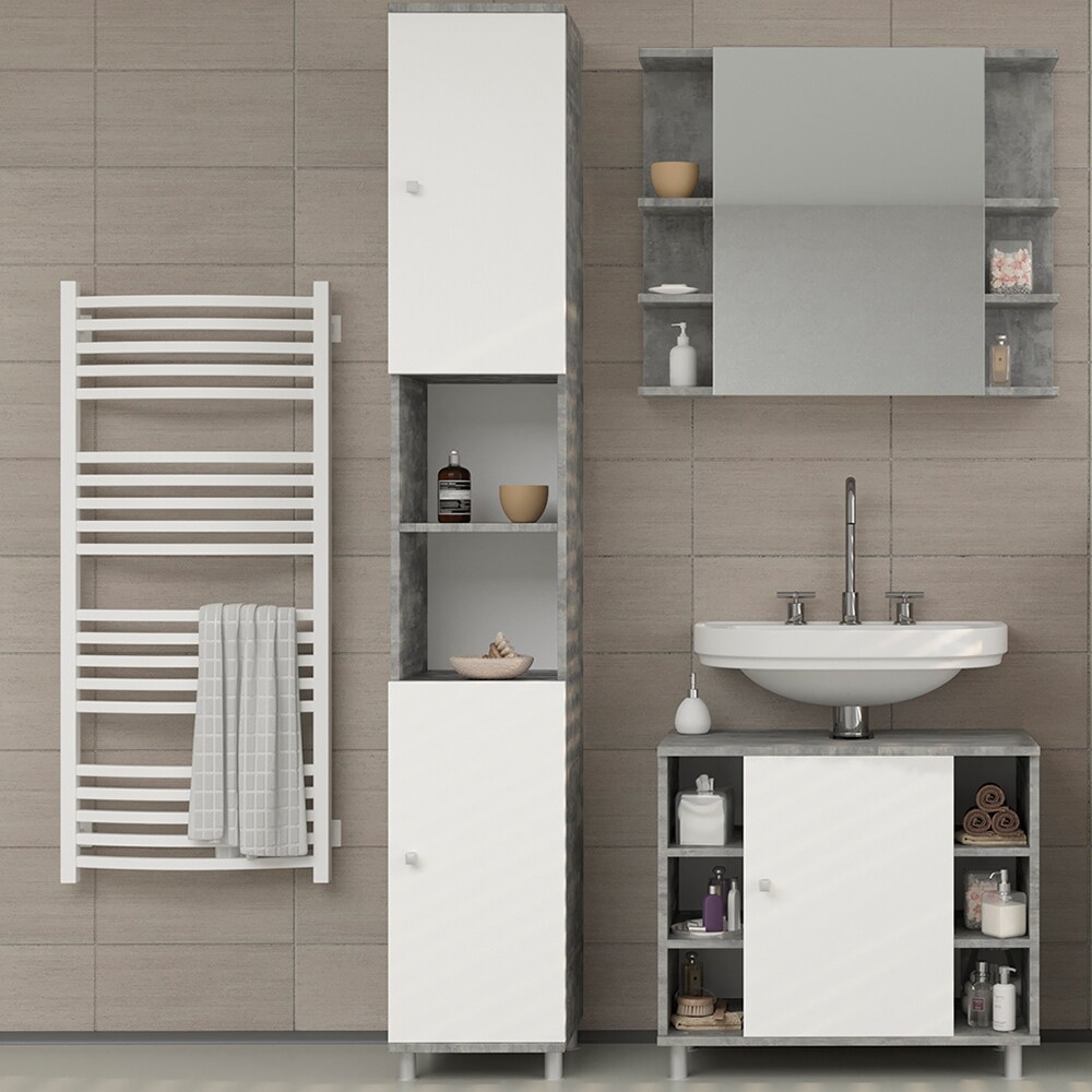 Vicco Badmöbel Set Fynn Badezimmer Spiegel Kommode Unterschrank Grau Beton