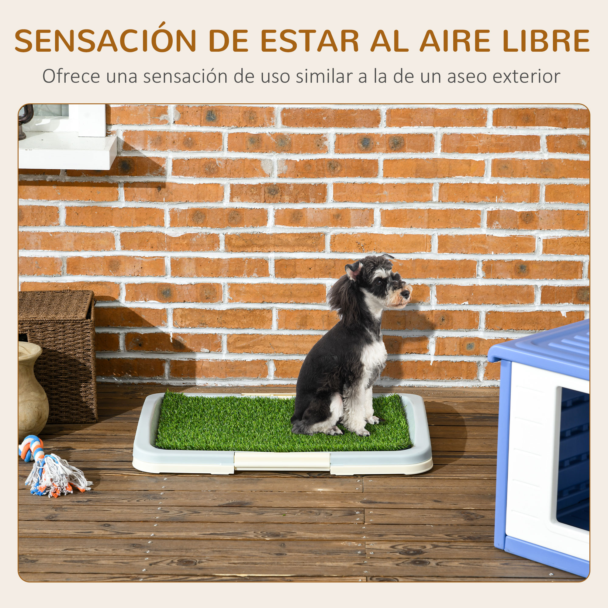 Caixa de areia para cães PawHut com grama artificial, grade e bandeja removível para treinamento de filhotes em ambientes internos e externos, 63 x 48,5 x 6 cm, multicolorida.