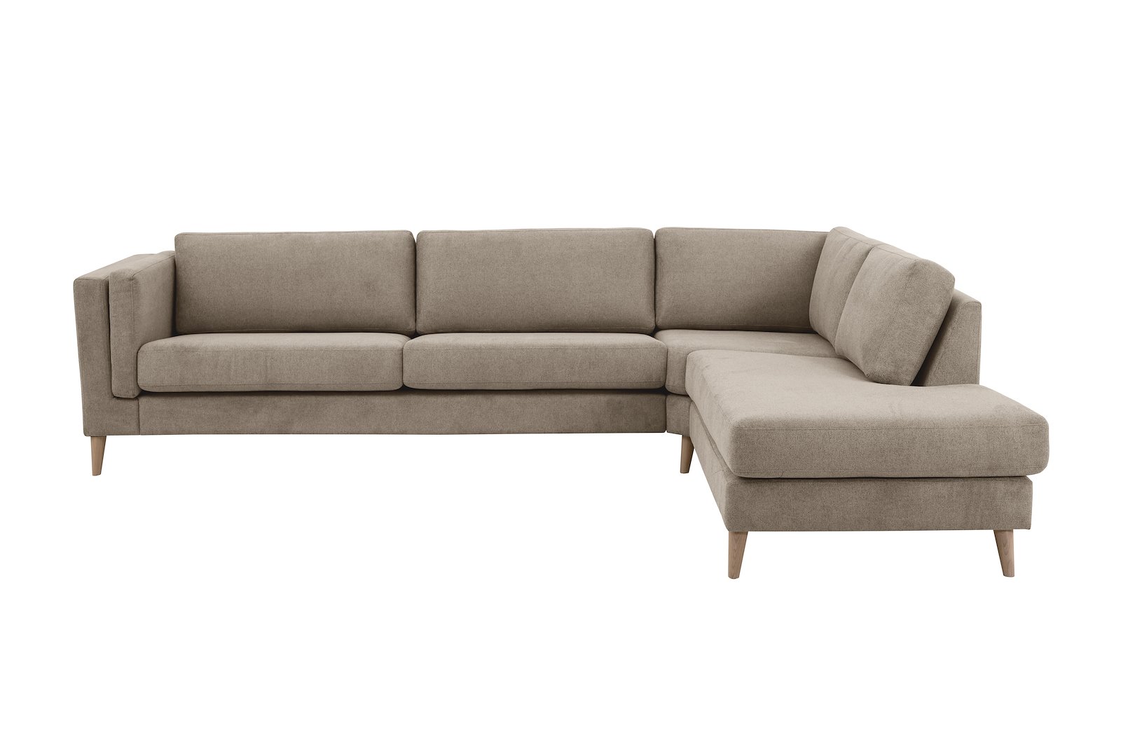 Edda hjørnesofa 3 seter med åpen ende høyre. Tekstil Brooklyn 9 Cappuccino ben 8, armlen G.