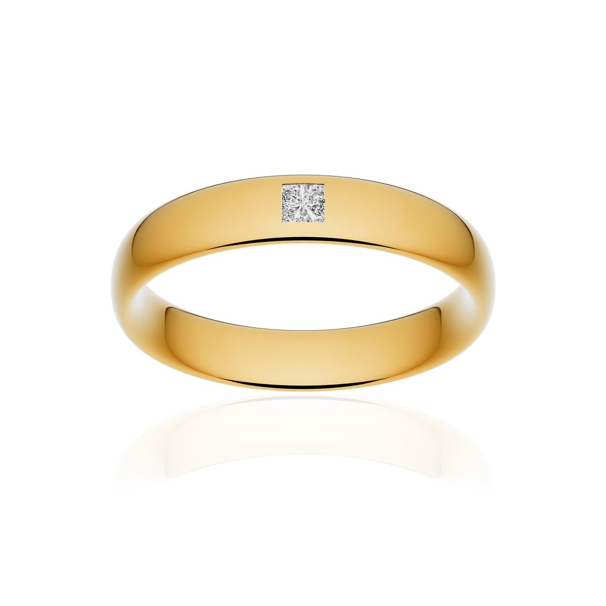 Alliance or 750 jaune poli ruban confort 4,5mm diamant princesse