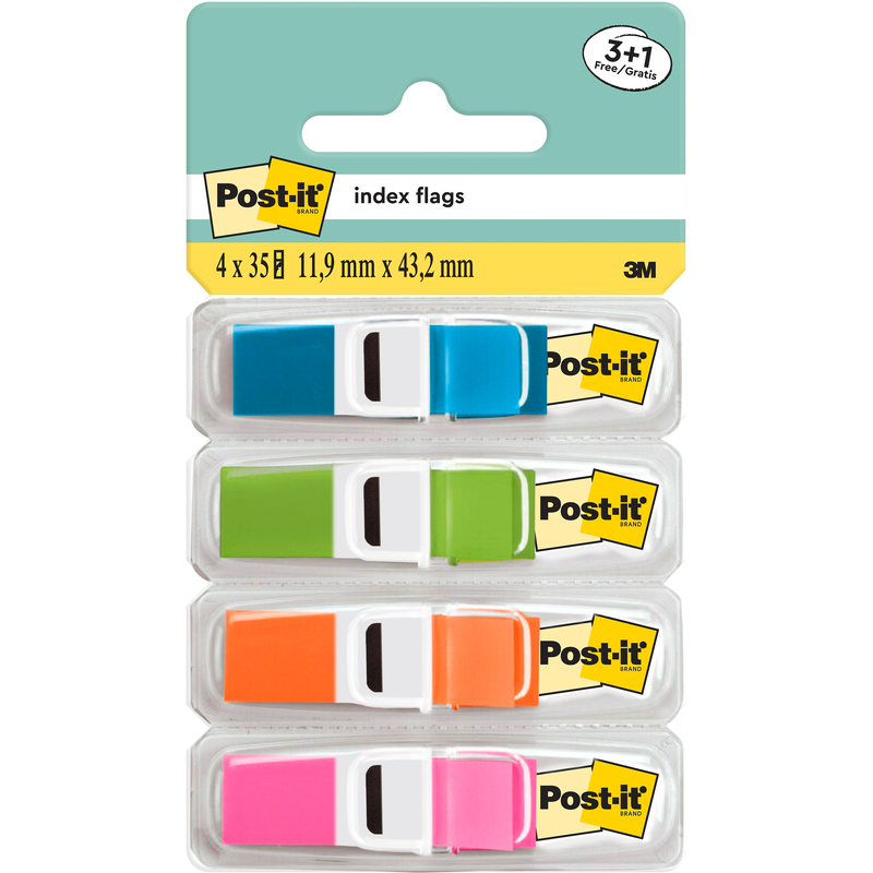 Post-it Index schmal Clear Dispenser 3+1 gratis, 11.9 x 43.1 mm, 4 x 35 Blatt