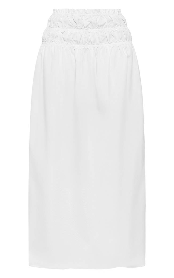Blanc Jupe Maxi Tissée Taille Froncée Ourlet À Volant Co-ord Petite