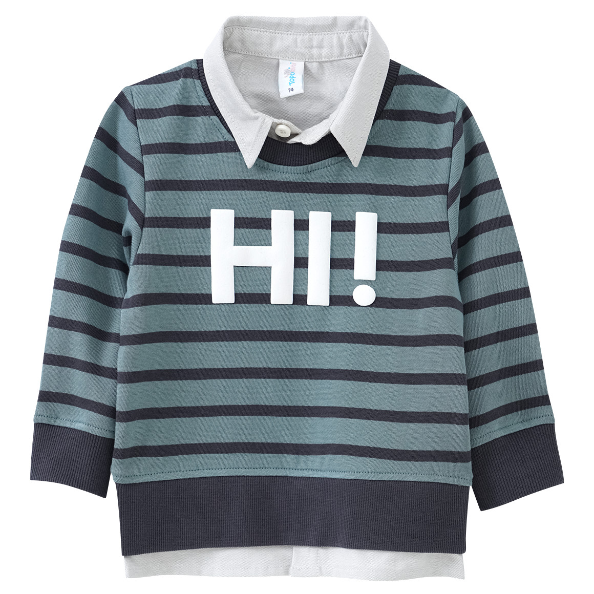 Topomini Baby Sweatshirt mit Hemdeinsatz salbei / dunkelgrau