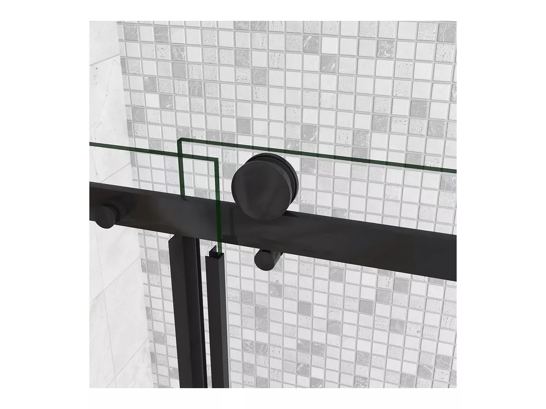 Cabine de douche coulissante 120x80x200cm porte de douche + paroi latérale Hauteur 200cm En 8mm verre anticalcaire profilé noir mat