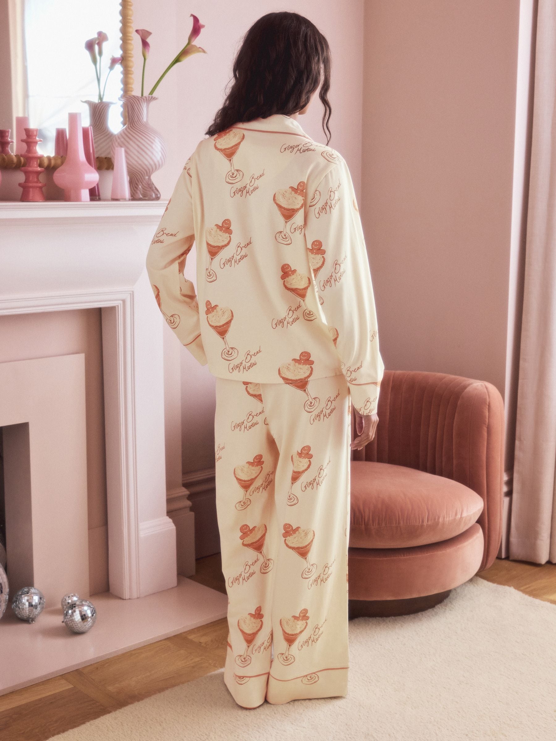 Ecru peperkoek - Pyjama met knopen en jerseystof