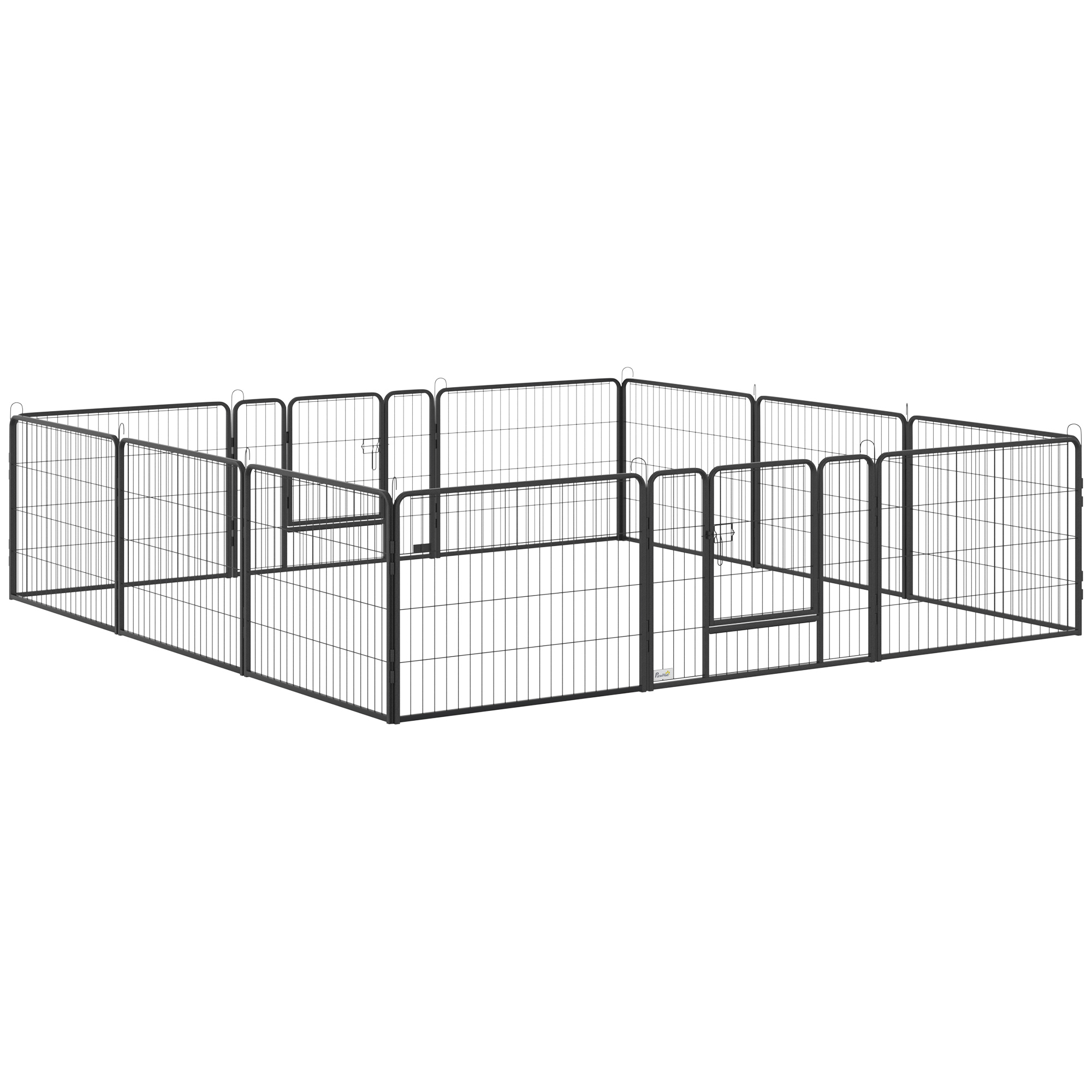 Parque para cães PawHut com 12 painéis, modelo faça você mesmo, com 2 portas, para uso interno e externo, em aço, 80x60 cm, preto.