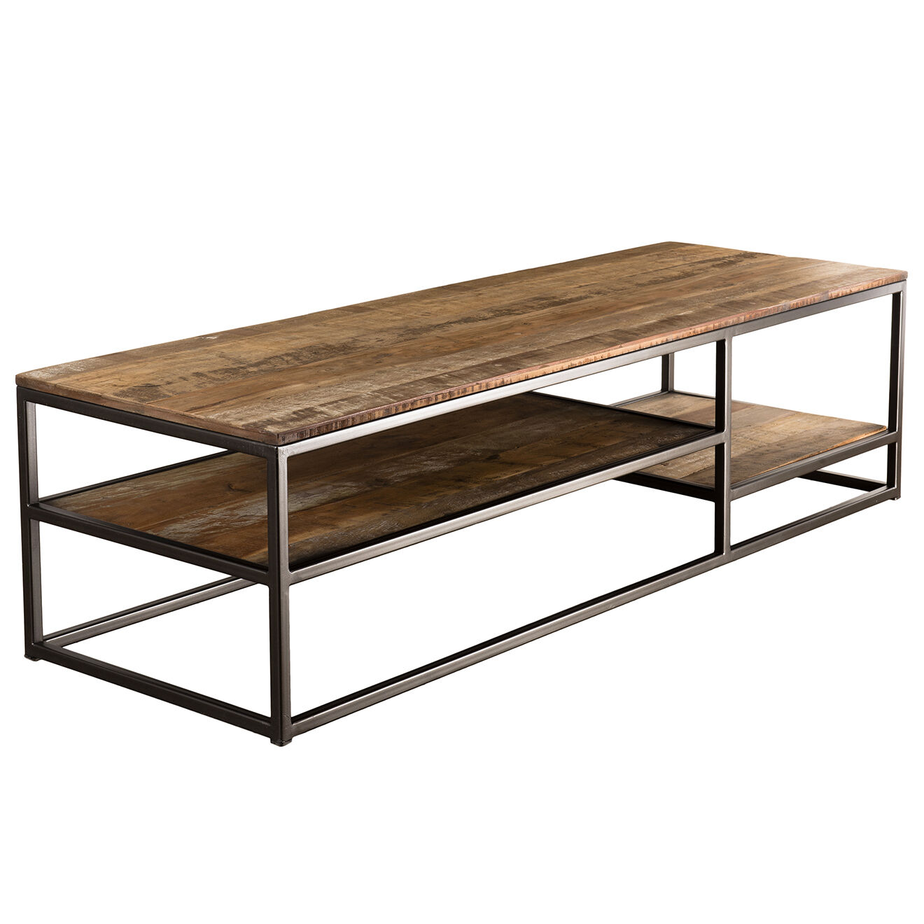 Macabane Table basse avec tablettes Sixtine teck - 150x50x40.5 cm