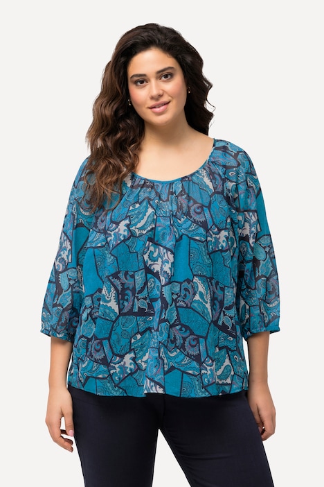 Bluse, floraler Druck, Rundhals, Rücken-Bindeband