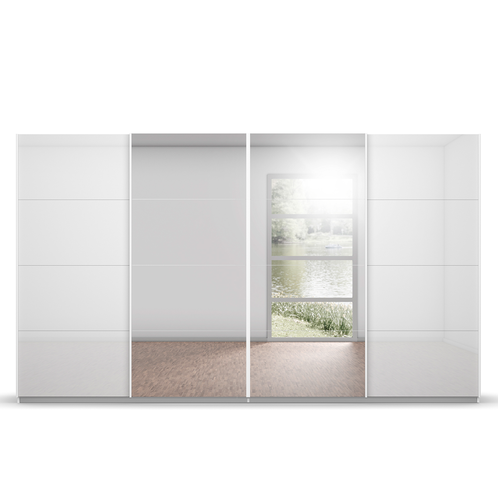 Schwebetürenschrank - weiß Hochglanz - 2 Spiegeltüren - 360x211 cm