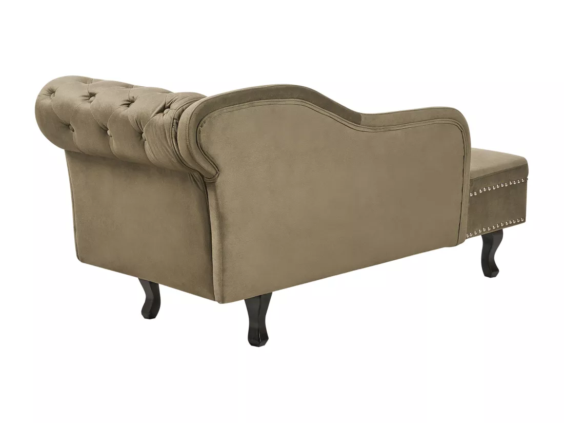 Chaise longue en velours côté gauche vert olive NIMES
