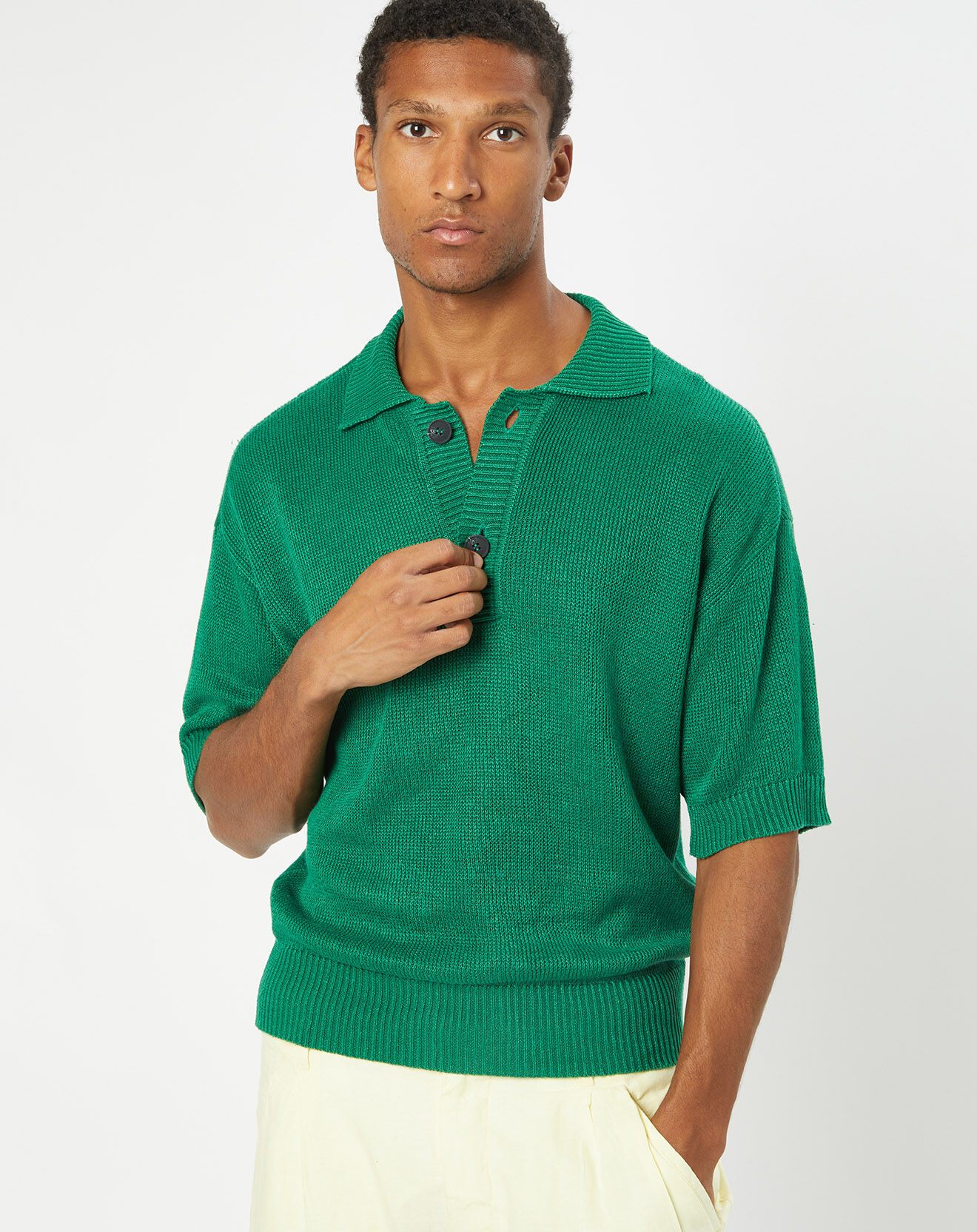 Marc O'Polo Polo 100% Lin manches courtes Maille vert emeraude