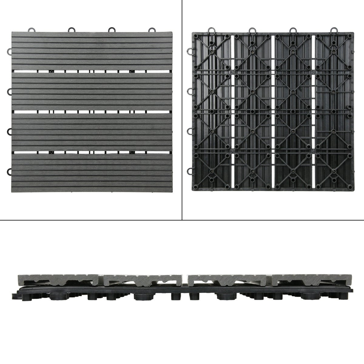 ECD Germany WPC Terrastegels 30x30 cm 44-delige voordeelverpakking voor 4 m² Antraciet houtlook voor tuinbalkonvloeren met drainage- en kliksysteem Terrasplanken Balkontegels Kliktegels Houten tegels