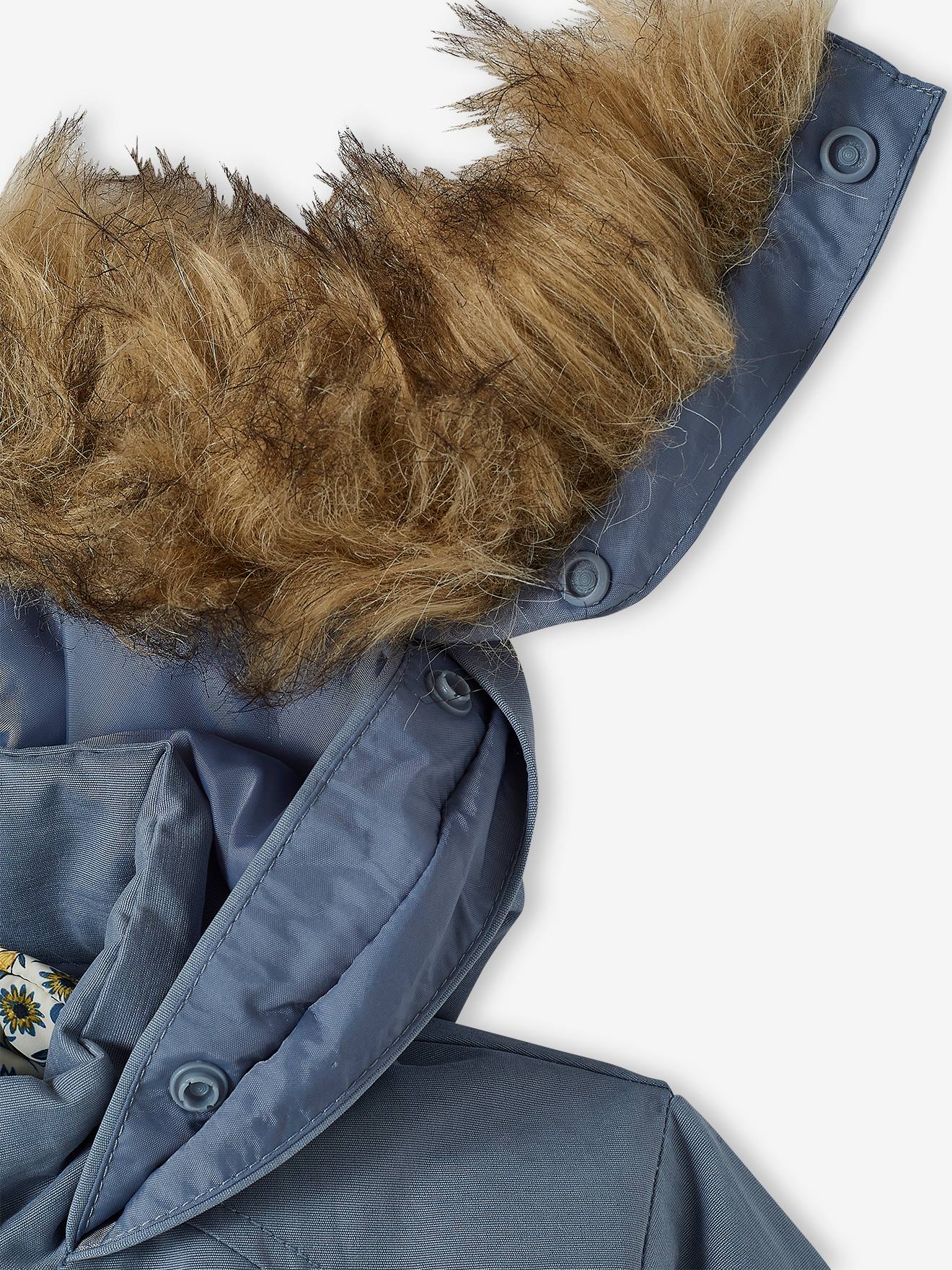 Parka com capuz 3 em 1, verde-escura lisa para meninas