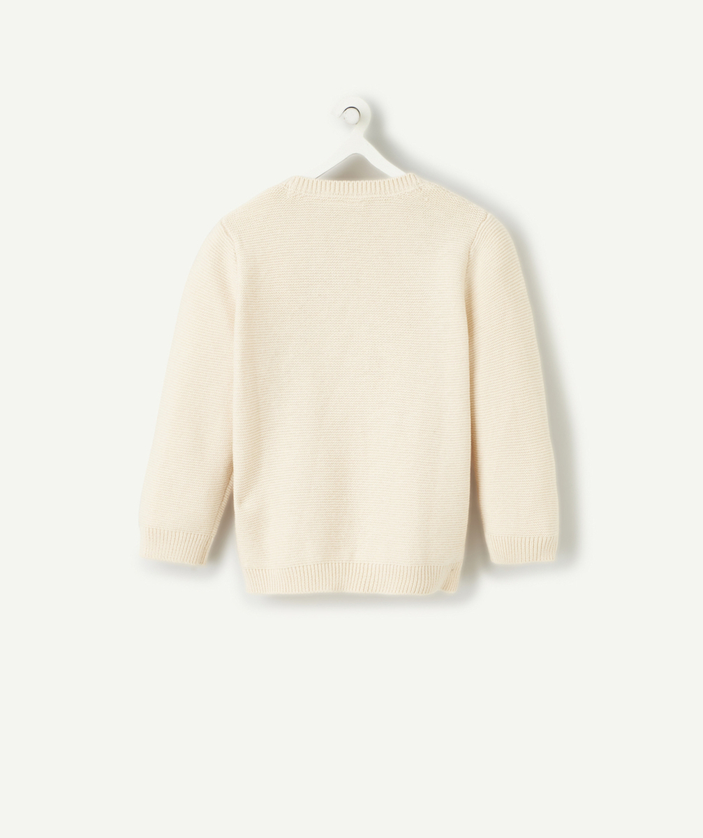 PULL BÉBÉ EN MAILLE BEIGE AVEC MESSAGE BRODÉ VERT