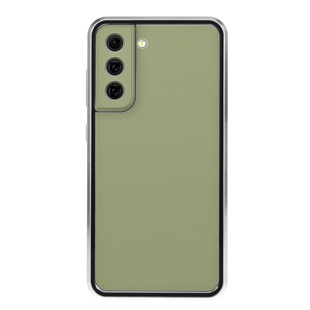 Samsung Galaxy S21 FE 5G Magnetische Alu Schutzhülle mit Panzer Glas Backcover   Displayschutz (Magnet-Technologie) - Silber