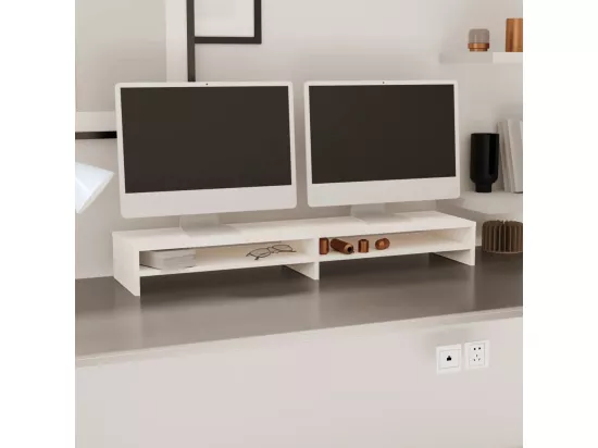 Support de moniteur Blanc 100x24x13 cm Bois de pin solide
